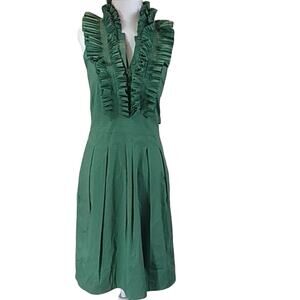 BCBG Maxazria ruffled halter neck Green midi formal dress size 0
